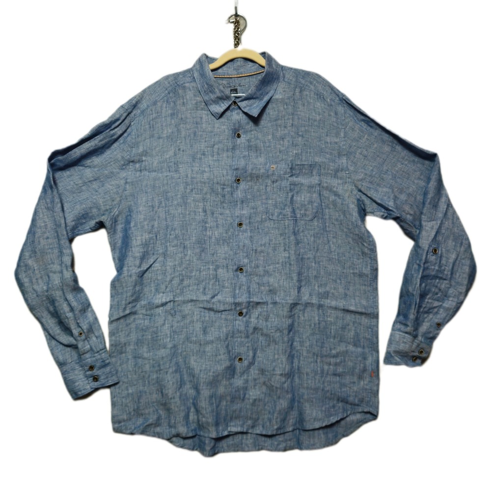 Quiksilver 100% Linen Mens XL Long Sleeve Button Down Shirt Lightweight Summer